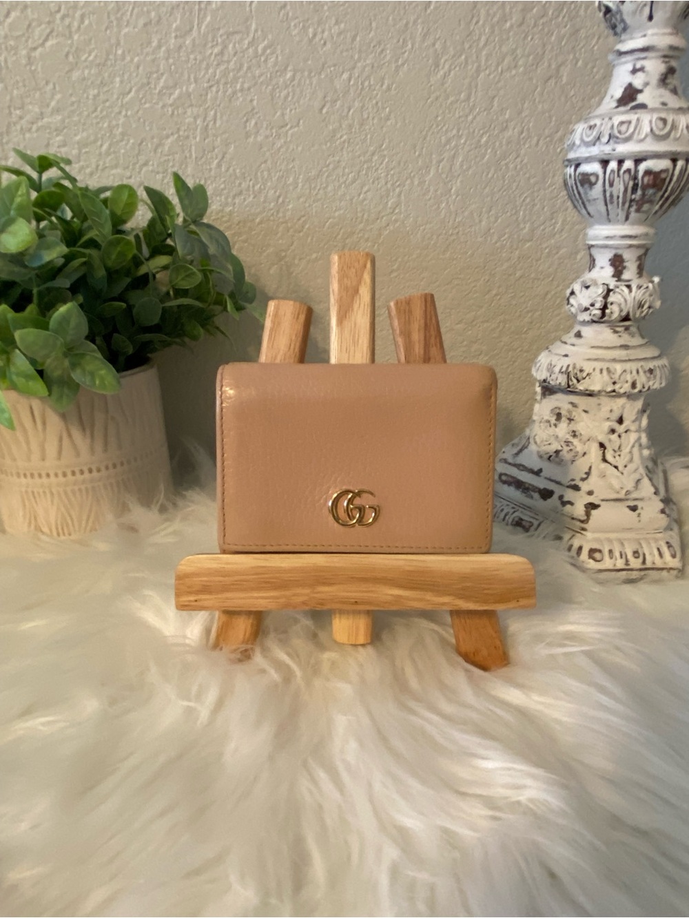 Gucci Tan Marmont Leather Compact Wallet with Gold GG